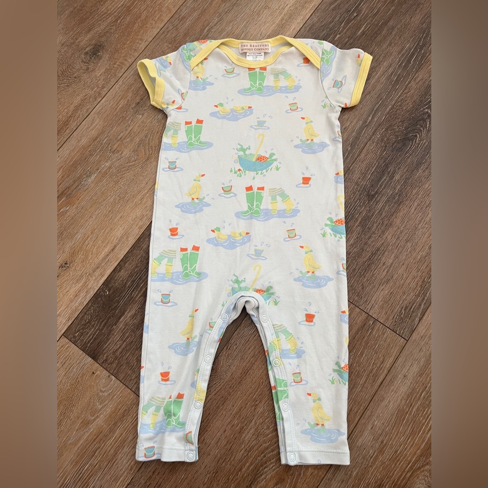 TBBC duck print romper size 12/18M GUC